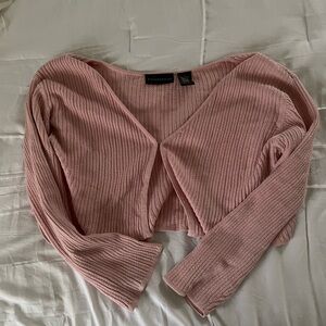 Vintage Thread Pink Ribbed Cropped Cardigan,